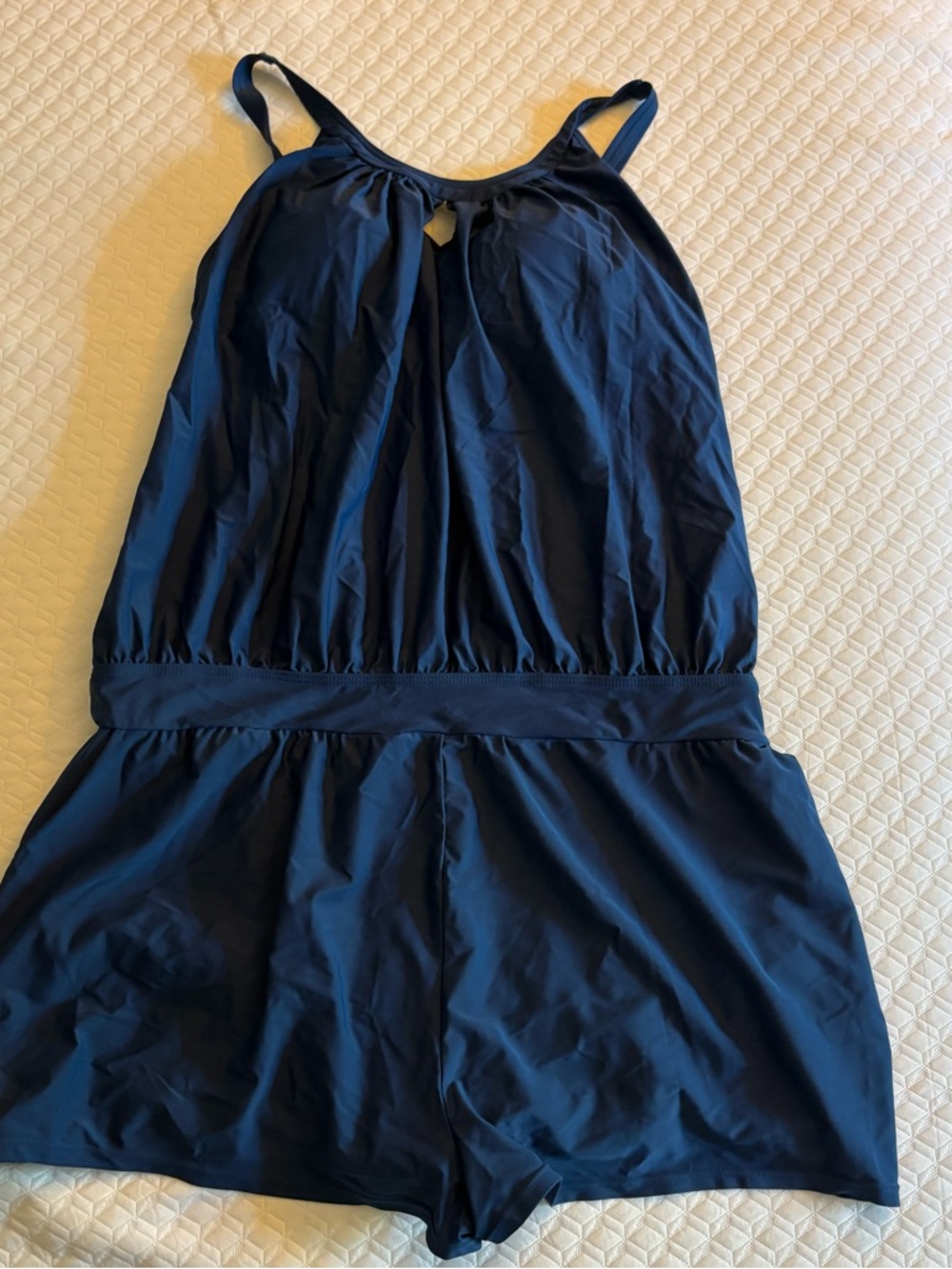 Keyhole Elastic Waist Gathered One Piece Romper Swimsuit